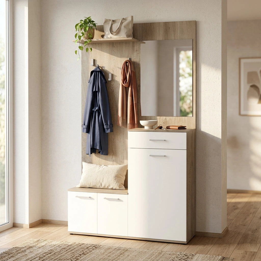 Mobile Ingresso con attaccapanni in Legno Composito cm 115x35x197 - NATHANIEL