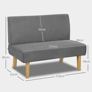 Divano a 2 posti in tessuto effetto corduroy con gambe in legno e seduta imbottita grigio 110 × 62 × 85 cm