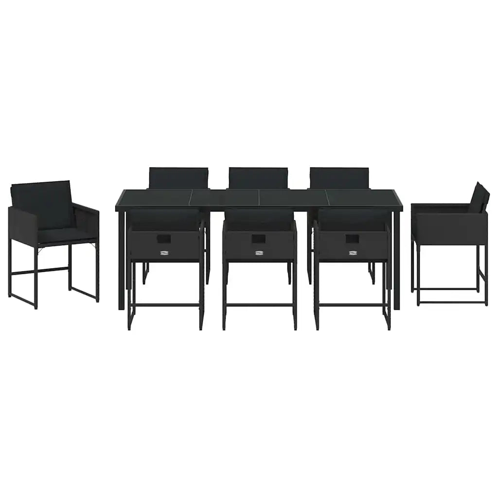 Set da Pranzo per Giardino 9 pcs Nero polyrattan 3380720