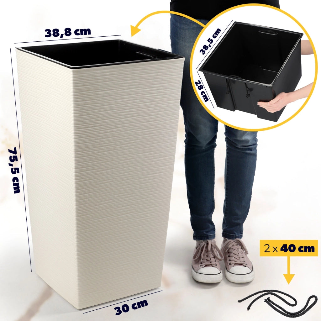 Vaso da giardino KADAX con inserto per fiori, grande e alto, 39x75 cm, color crema.