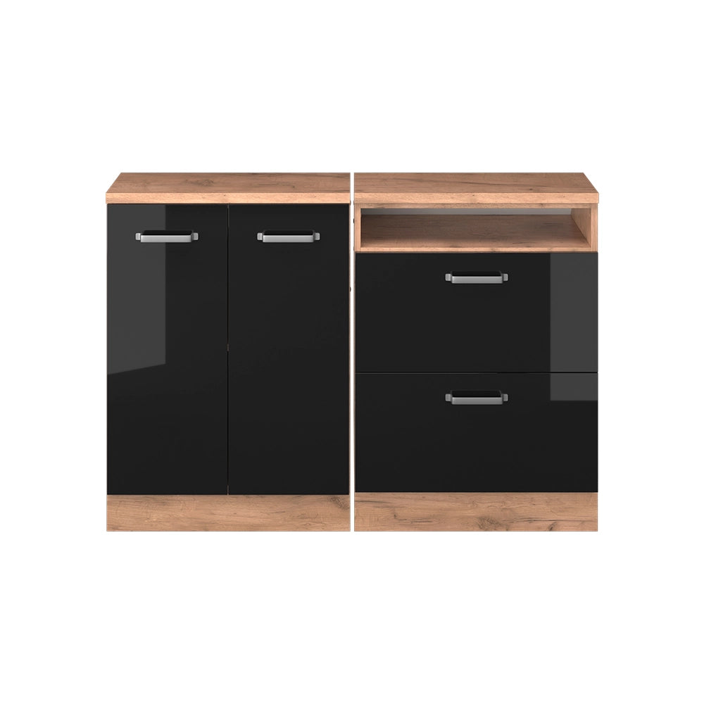 Mobile cucina sottotetto R-Line Nero lucido/Rovere dorato 120 cm Set di 2 carcasse armadio profondità 60 cm Vicco