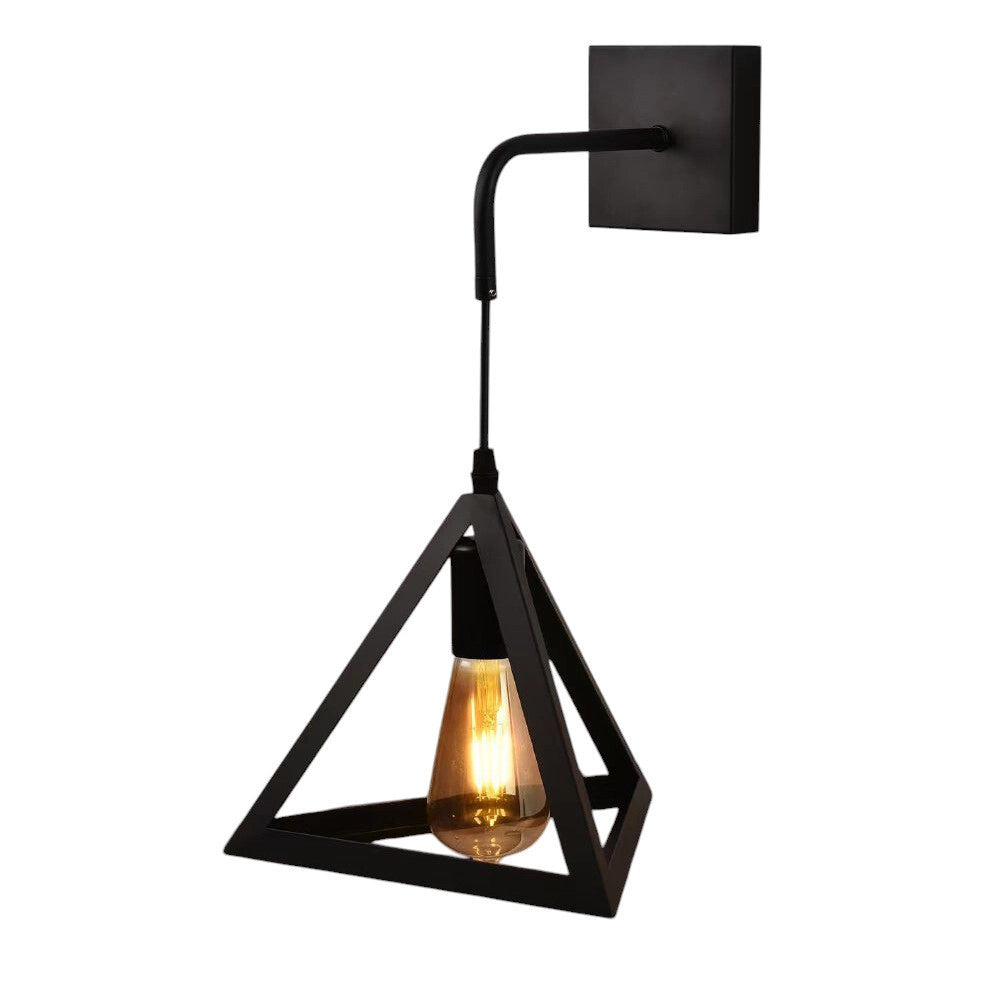 Trade Shop - Applique Parete Pendente Forma Triangolare 3d Stile Minimal Portalampada Attacco E27 Aq54 - Nero