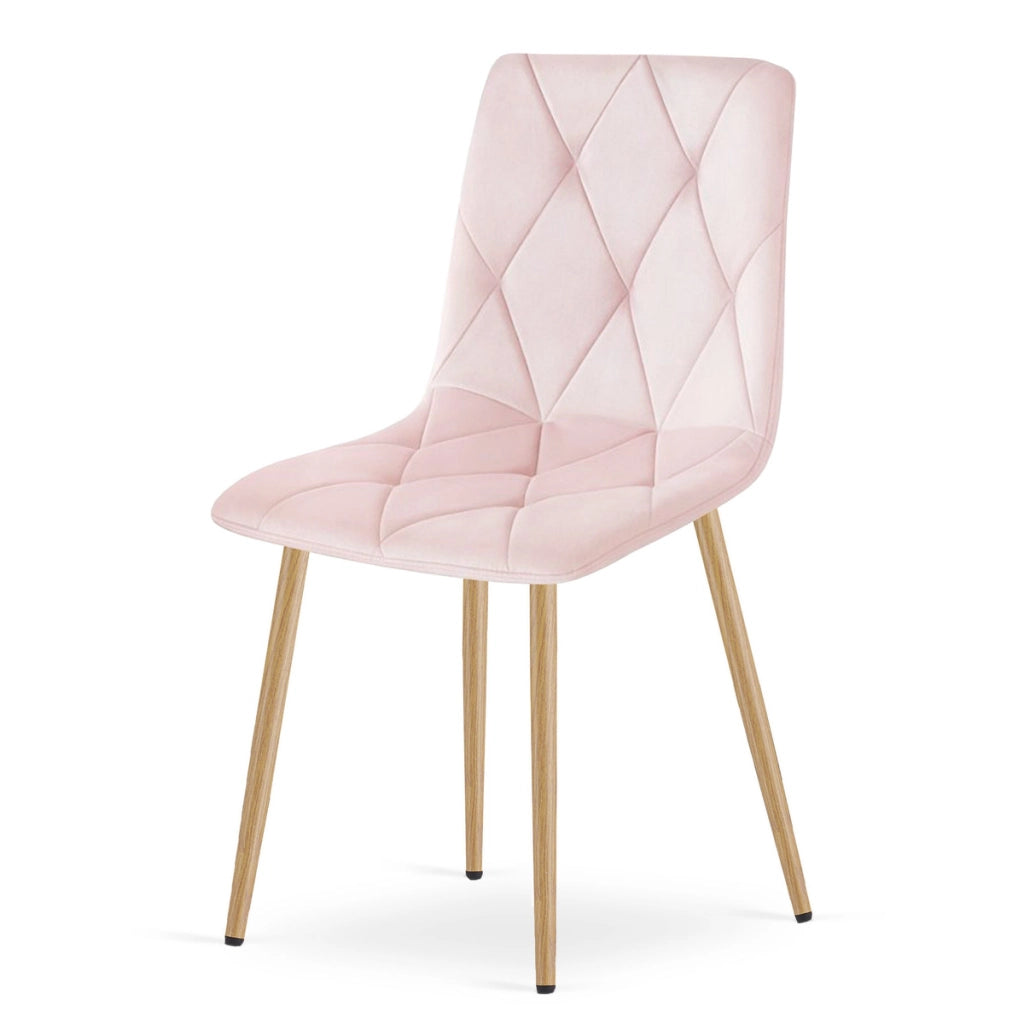 Set di 2 sedie Libra in velluto rosa chiaro con gambe effetto legno