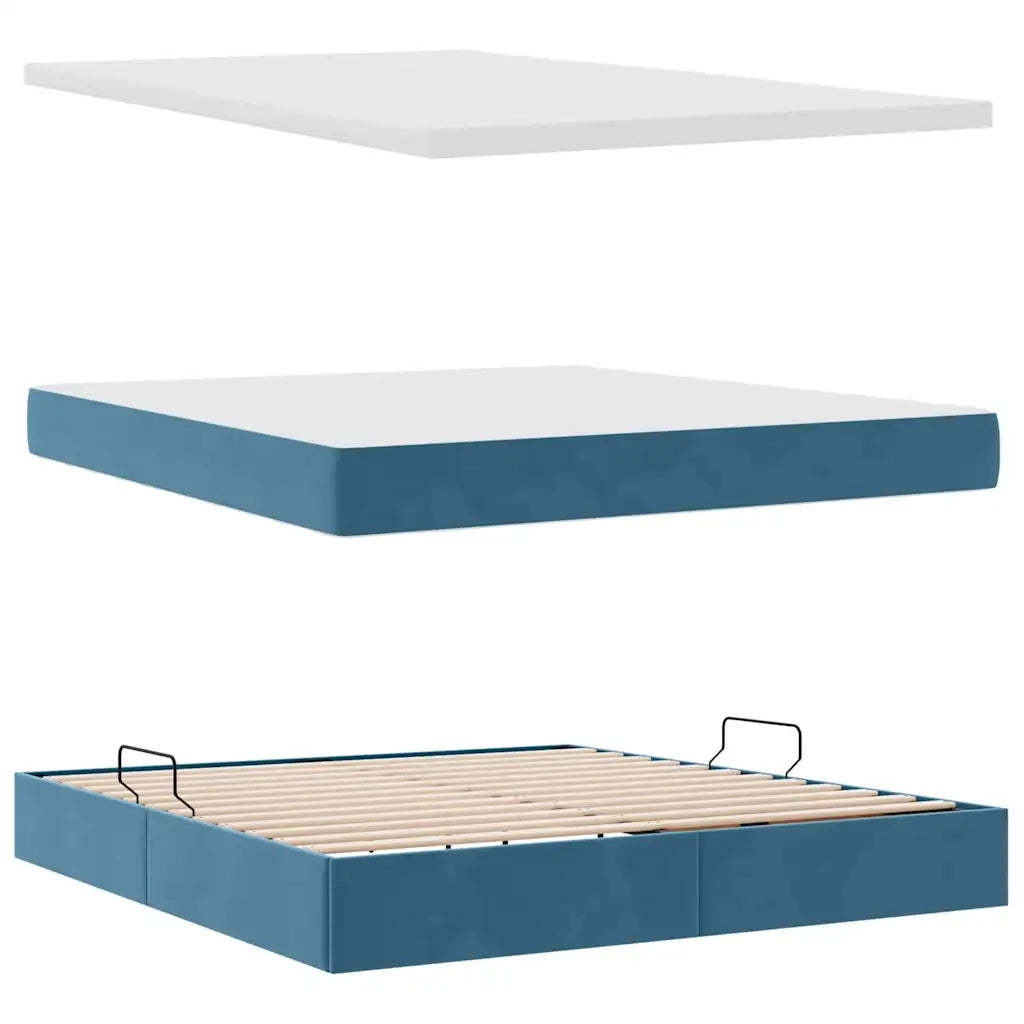Letto con contenitore e LED Blu Scuro 180 x 200 cm Velluto 3371473