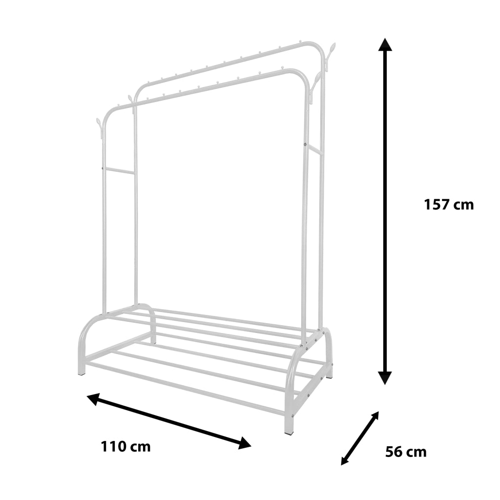 Appendiabiti Donkey Premium Maxi a 2 Stand Nyana Home 157x110x56 cm, 2 ripiani sospesi, 4 ganci laterali, 2 ripiani inferiori Bianco.