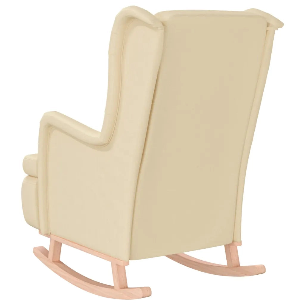 Poltrona Gambe a Dondolo in Legno di Hevea Crema in Tessuto 329414