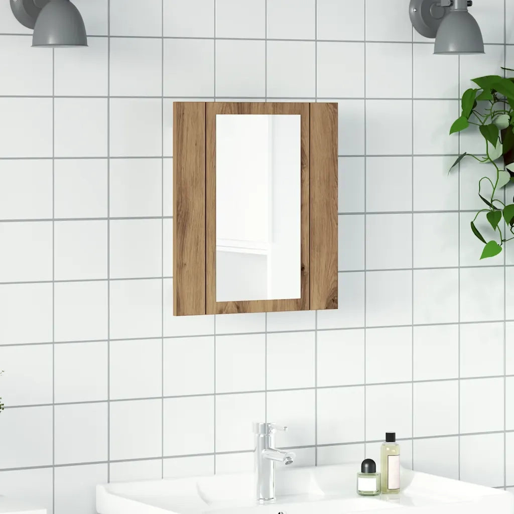 Mobile Bagno Specchio LED-Armadietto a Specchio da Bagno Rovere 40x12x45 cm Multistrato