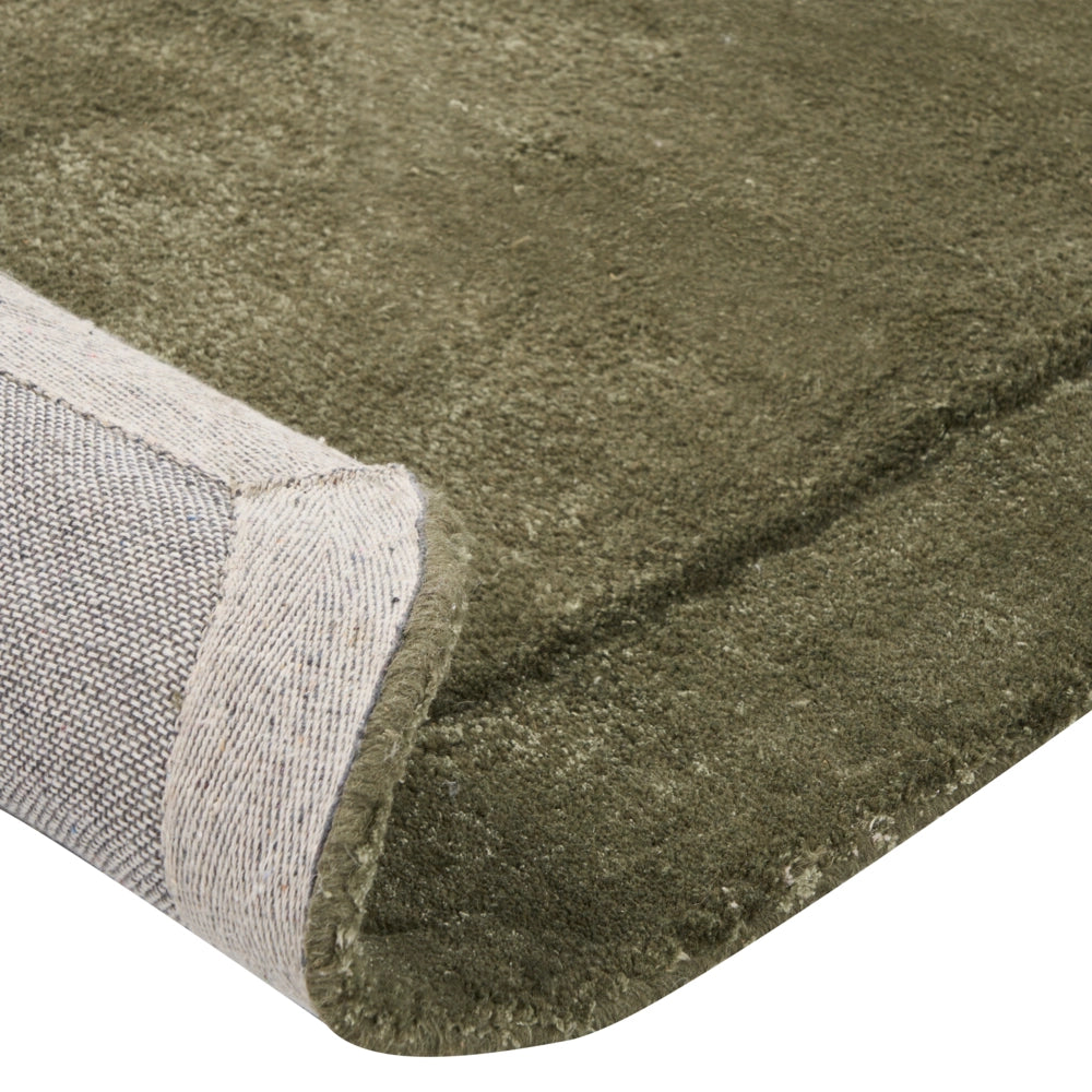 Tappeto verde scuro lana di viscosa 80 x 250 cm trapuntato a mano soggiorno