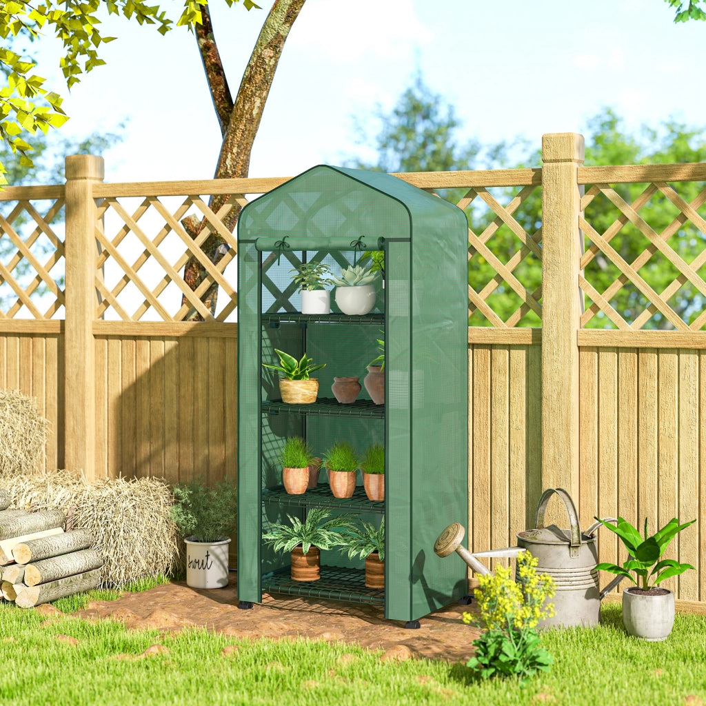 Serra da Balcone a 4 Livelli 69x50x165 cm con 4 Rotelle e Ingresso Avvolgibile in Acciaio e PE Verde