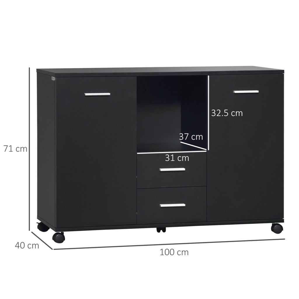 Cassettiera a rotelle per ufficio ¨C zephmum ¨C nero, legno, 100x40x71cm