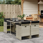 Set Pranzo da Giardino 5pz con Cuscini Grigio Chiaro Polyrattan