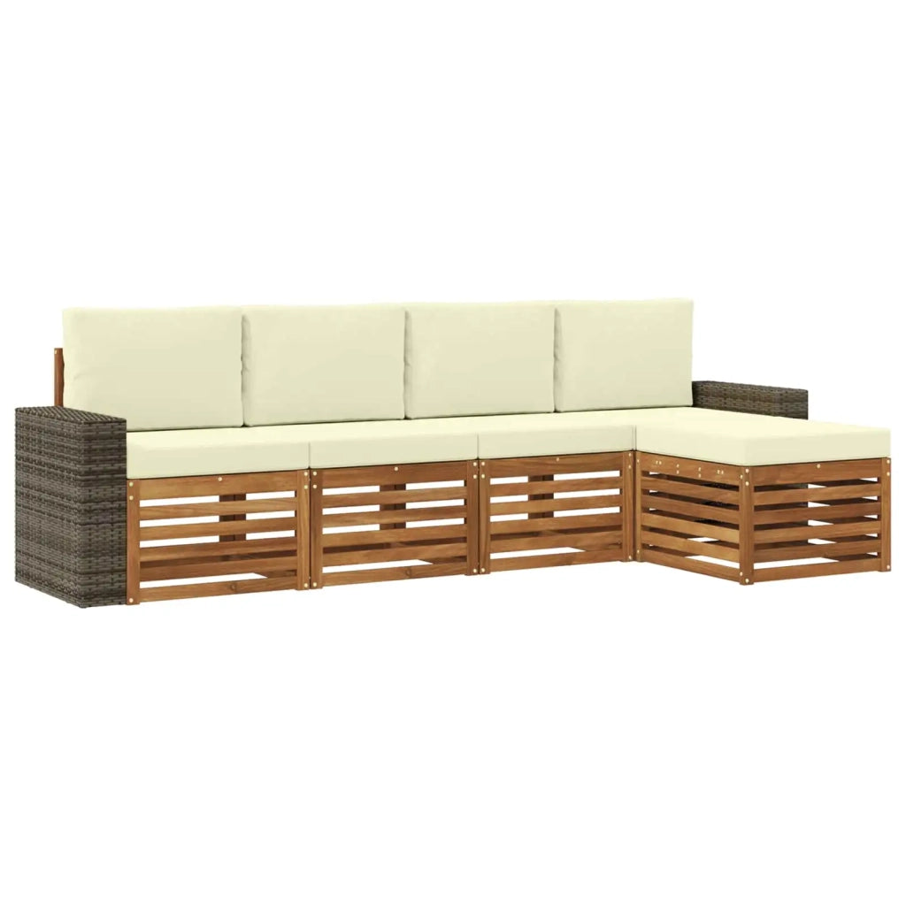 Set di divani da esterno con cuscino 5 pcs Naturale e Crema 3384246