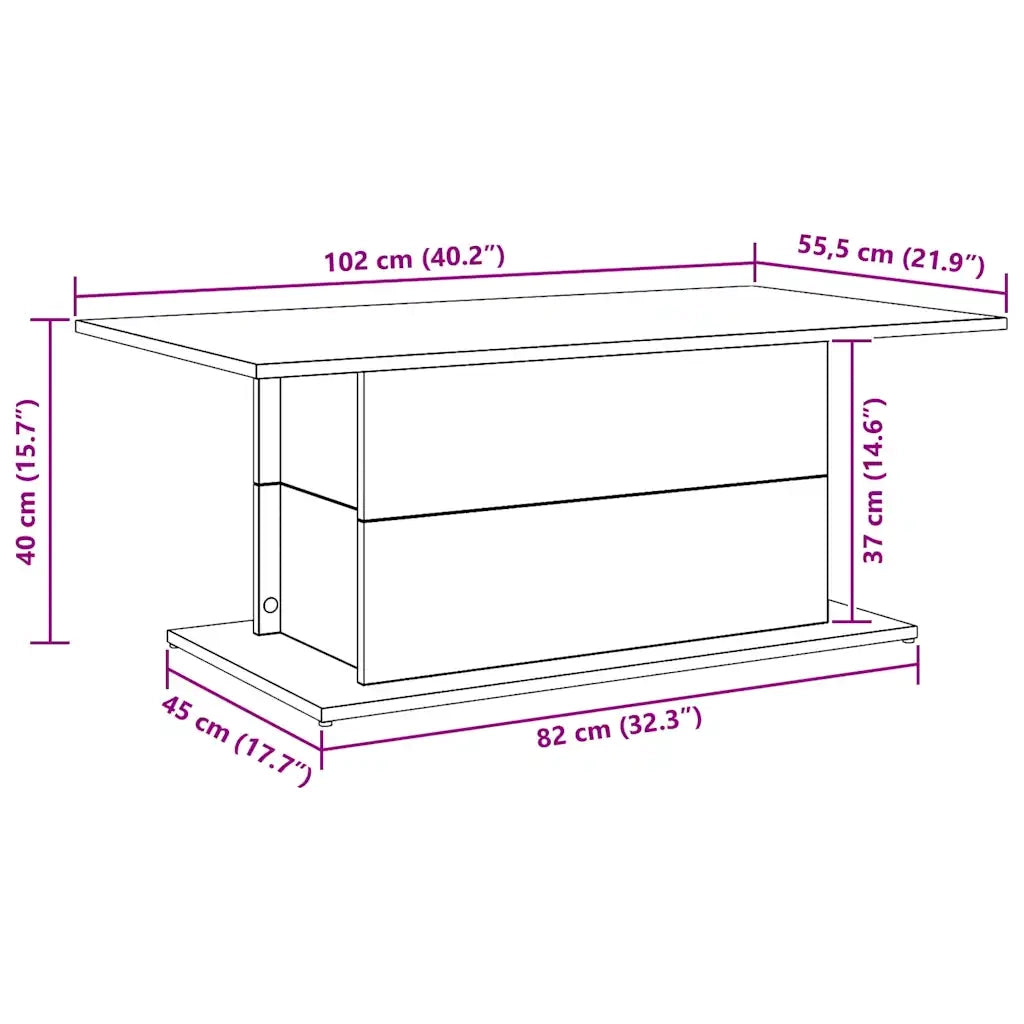 Tavolino Salotto-Tavolino da soggiorno-Tavolo Rovere Artigianale 102x55,5x40cm in Truciolato