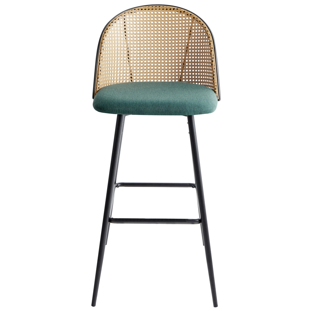 Set di 2 sgabelli da bar in metallo verde effetto legno con intreccio viennese stile retrò soggiorno