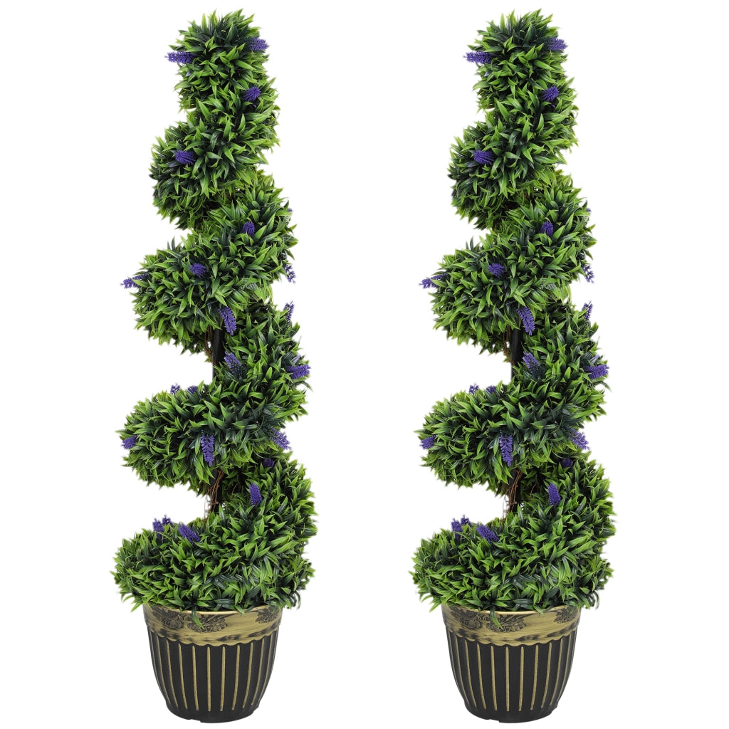 Set 2 Piante Finte Bosso e Lavanda 115cm ¨C zephmum ¨C Verde Blu