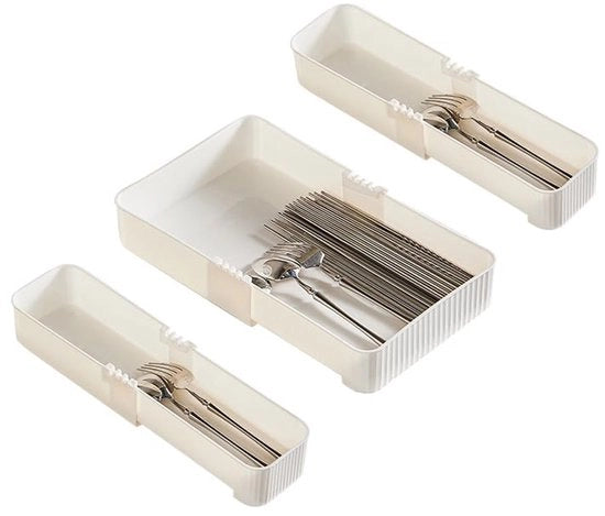 Organizzatore di cassetta flessibile e estensibile per spazio di archiviazione, ideale per utensili da cucina, articoli da ufficio e piccoli oggetti