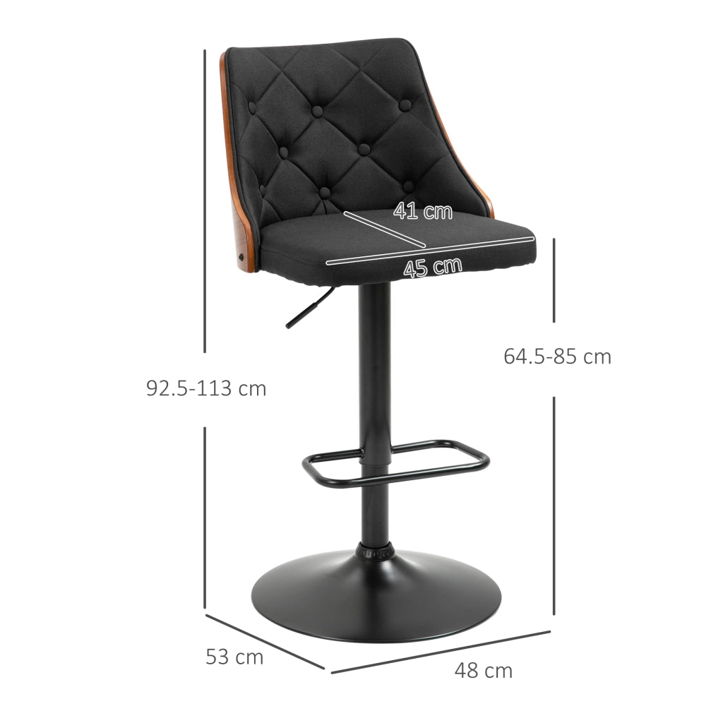 Set 2 Sgabelli da Bar Girevoli Regolabili ¨C Zephmum ¨C Nero e Noce 47.5x50x93.5-116 cm