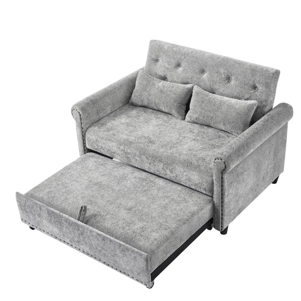 Divano letto 2 posti ¨C Minimal ¨C tessuto chenille beige con 2 cuscini