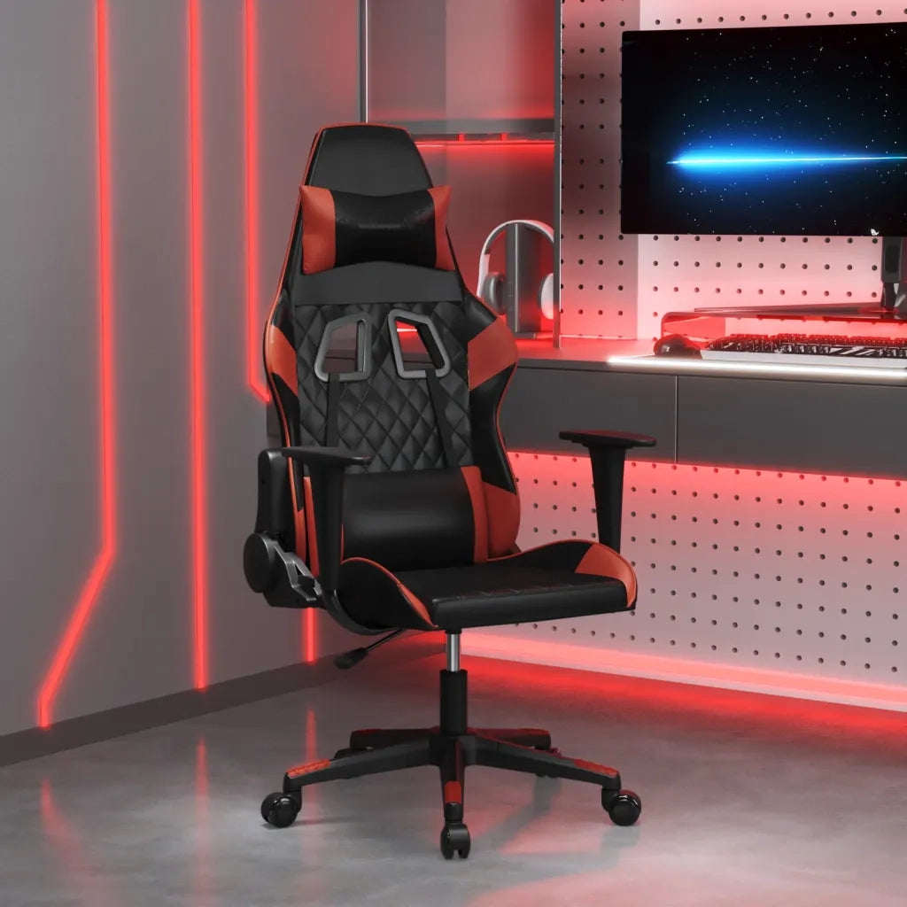 Sedia Gaming | Sedia da e-sports Massaggio Nero e Rosso Vino in Similpelle