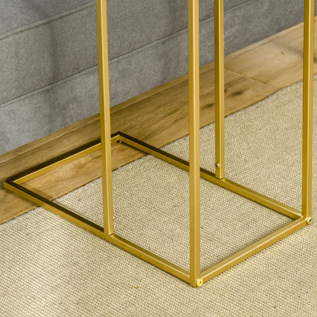 EASYCOMFORT  Tavolino da Salotto con Piano Effetto Marmo e Base in Metallo, 48x30.5x61cm, Bianco e Oro