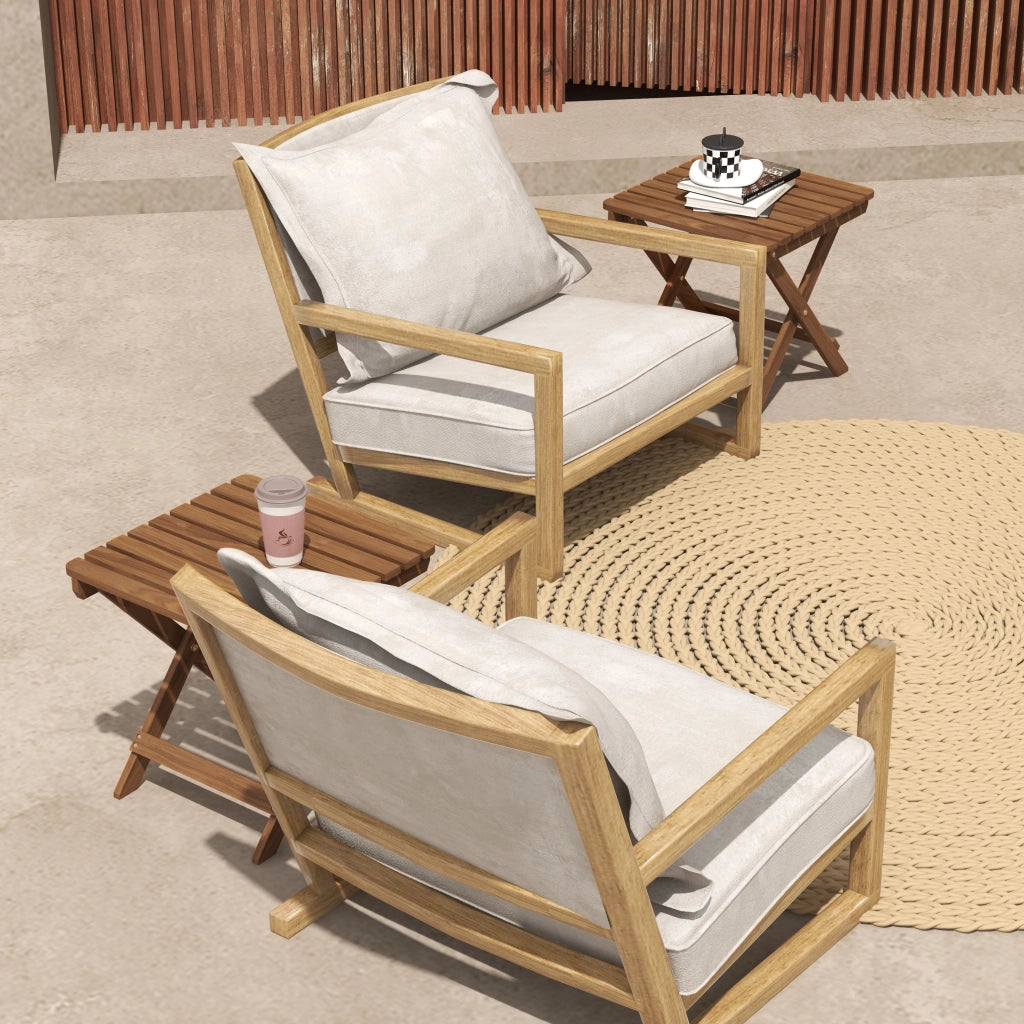 Set tavolino da terrazza; 2 tavoli pieghevoli in legno di acacia; 45 x 45 x 45 cm; teak