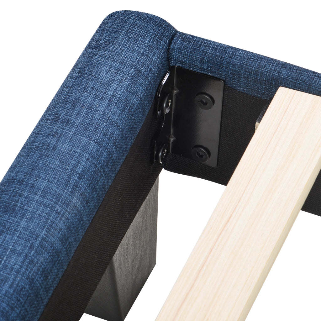 Letto Singolo 90×200 cm con Testiera Imbottita e Doghe; senza Materasso; in Lino Blu