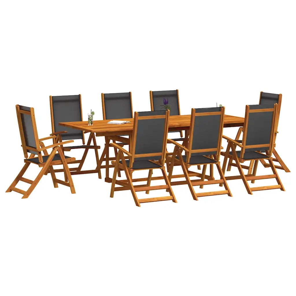 Set Pranzo da Giardino 9pz Legno Massello di Acacia e Textilene