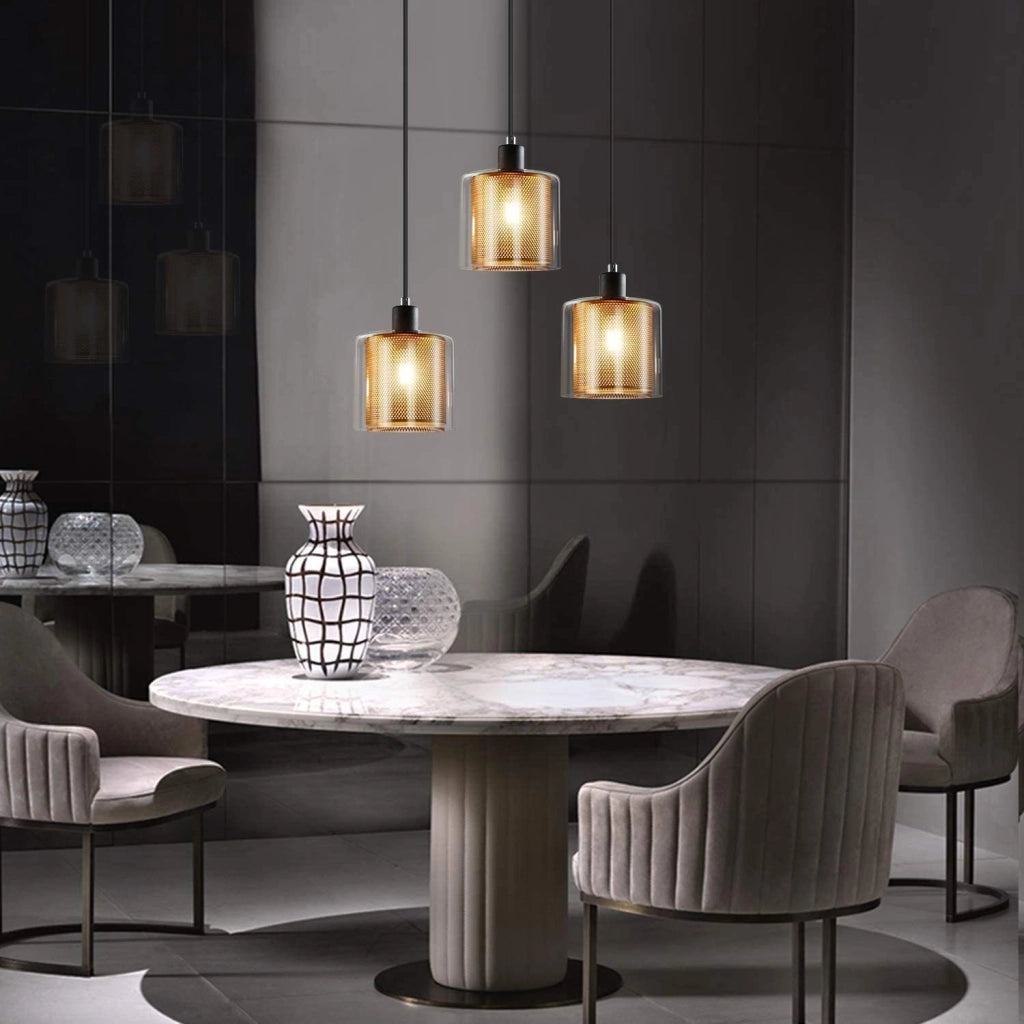 Lampada a sospensione ZMH E14 nero e oro in metallo stile industriale retr¨° 3 luci