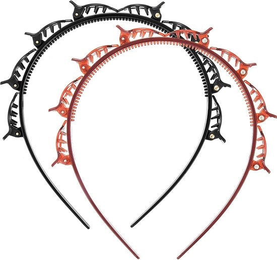Bandeau per capelli - Diadema - Donna - 2 pezzi - Donna - Adolescente - Ragazza - Bandeau sportivo - Atletica - Spilla capelli a doppia coda - Bandeau antiscivolo - Trecce a doppia elica per capelli