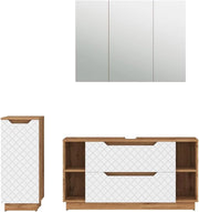 Set di mobili da bagno Lotta, Rovere/bianco con struttura in piastrelle, 3 parti