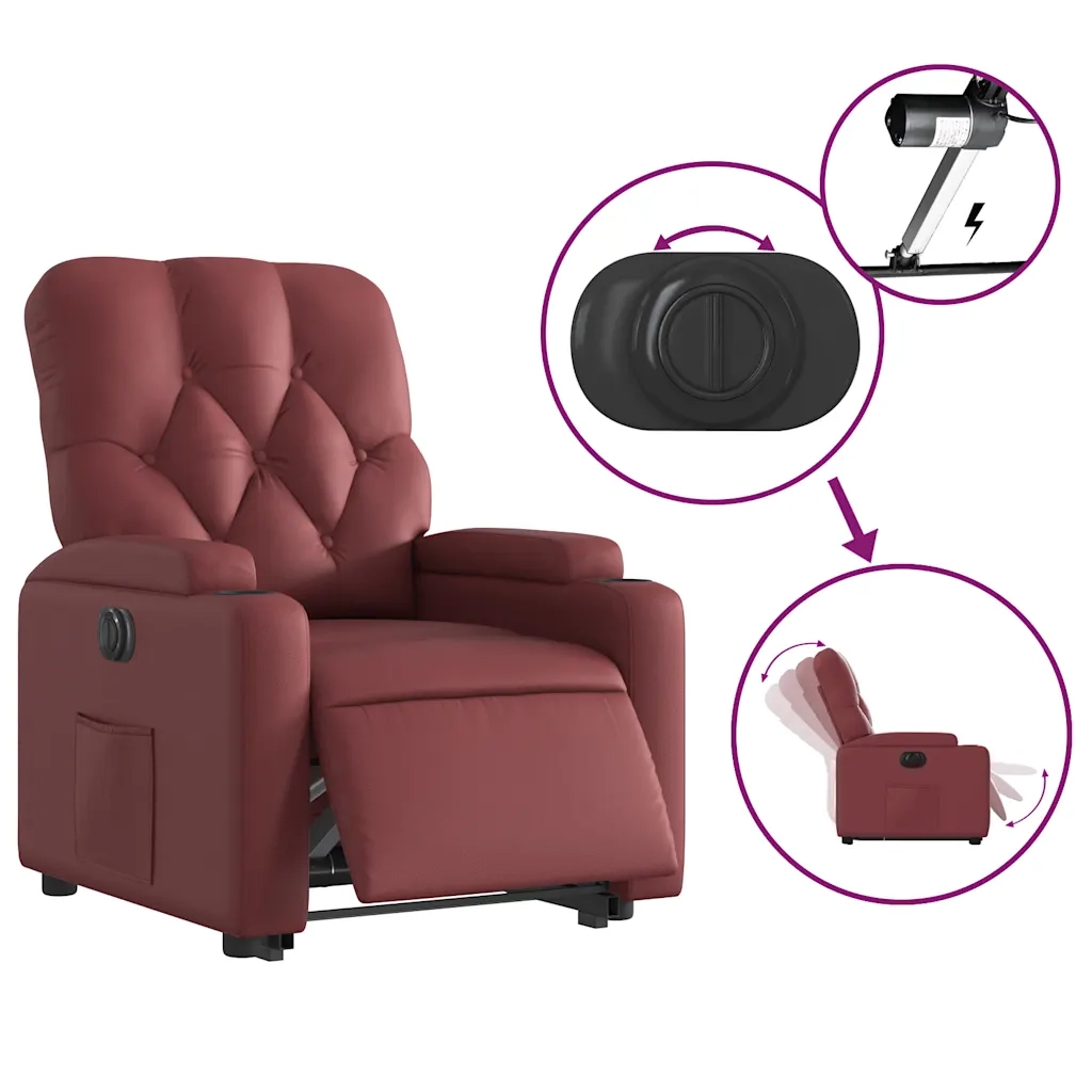 Poltrona Alzapersona Reclinabile Rosso Vino in Similpelle 3204790