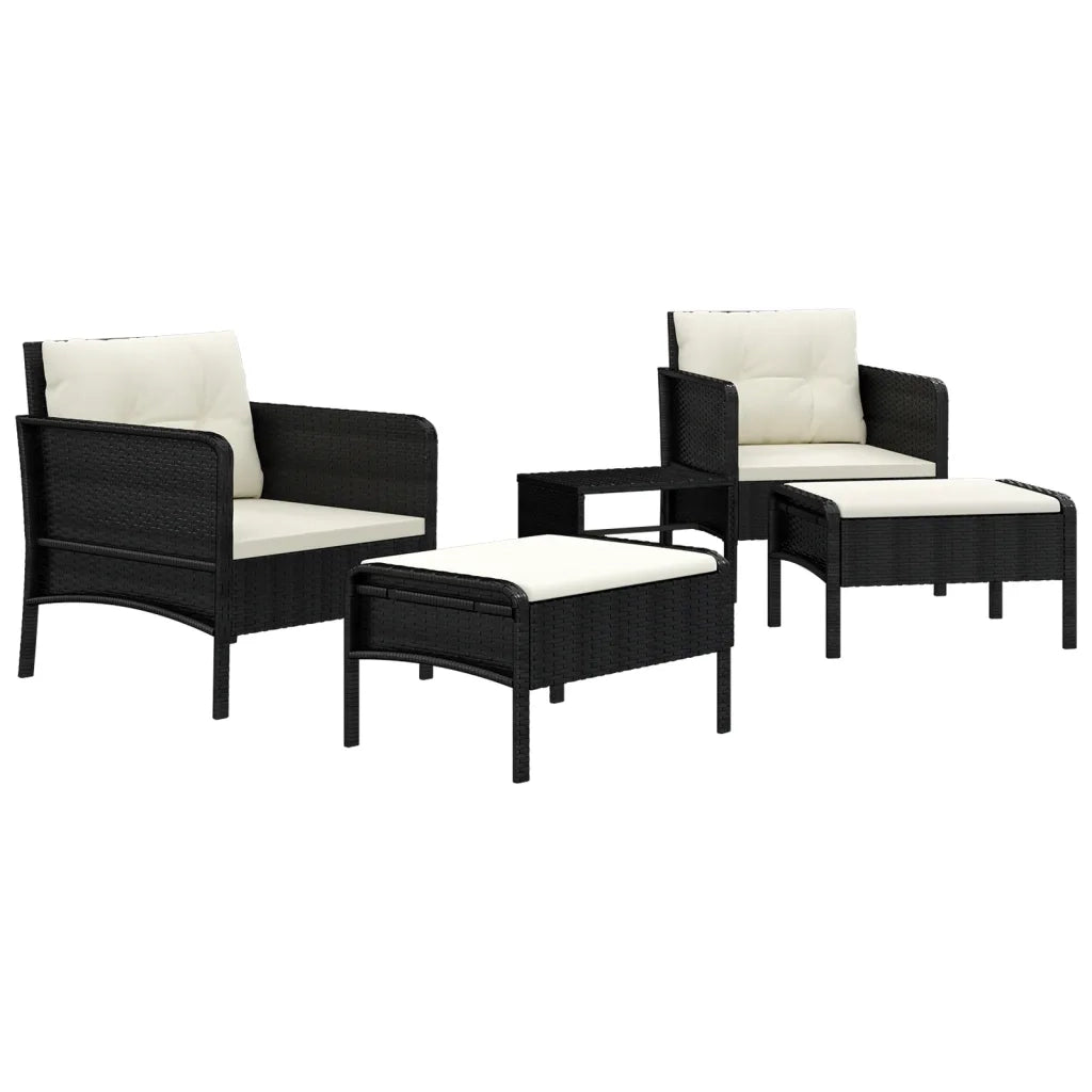 Set Divani da Giardino 5 pz | Set Salotto da Giardino con Cuscini Nero in Polyrattan