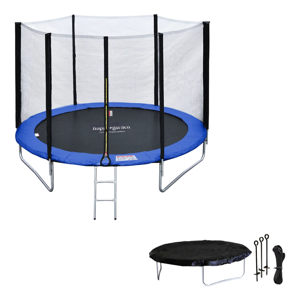 Premium Pack Trampolino 180 cm reversibile verde/blu CAIRNS + rete, scala, copertura e kit di ancoraggio
