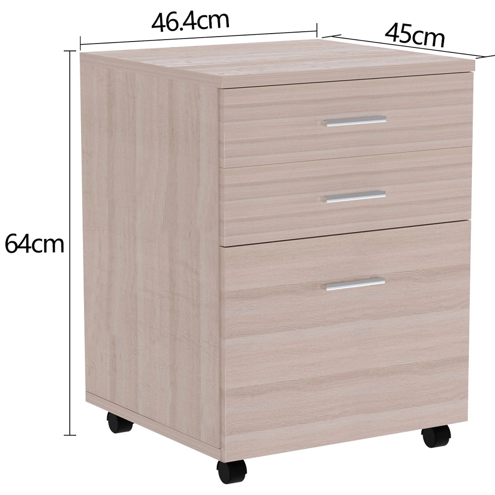 Cassettiera Scrivania Ufficio Legno MDF Mobiletto Stampante 3 Cassetti Olmo