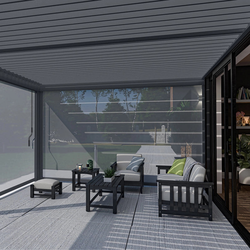 Pergola bioclimatica Ombréa addossata VS 4x6M Antracite + 2 tende