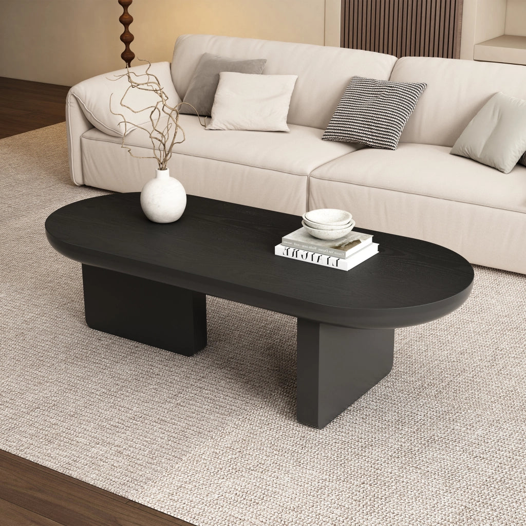 Tavolino da caffè con piano ovale e 2 gambe per soggiorno in MDF 119.7×49.8×35.5 cm nero
