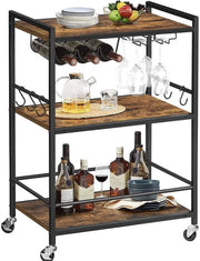 Carrello da Cucina su Ruote - Servizio da Tavola - Trolley - Piccola Tavola da Appendere su Ruote - 3 Scansioni con Ganci e Accessori da Vino - Miele