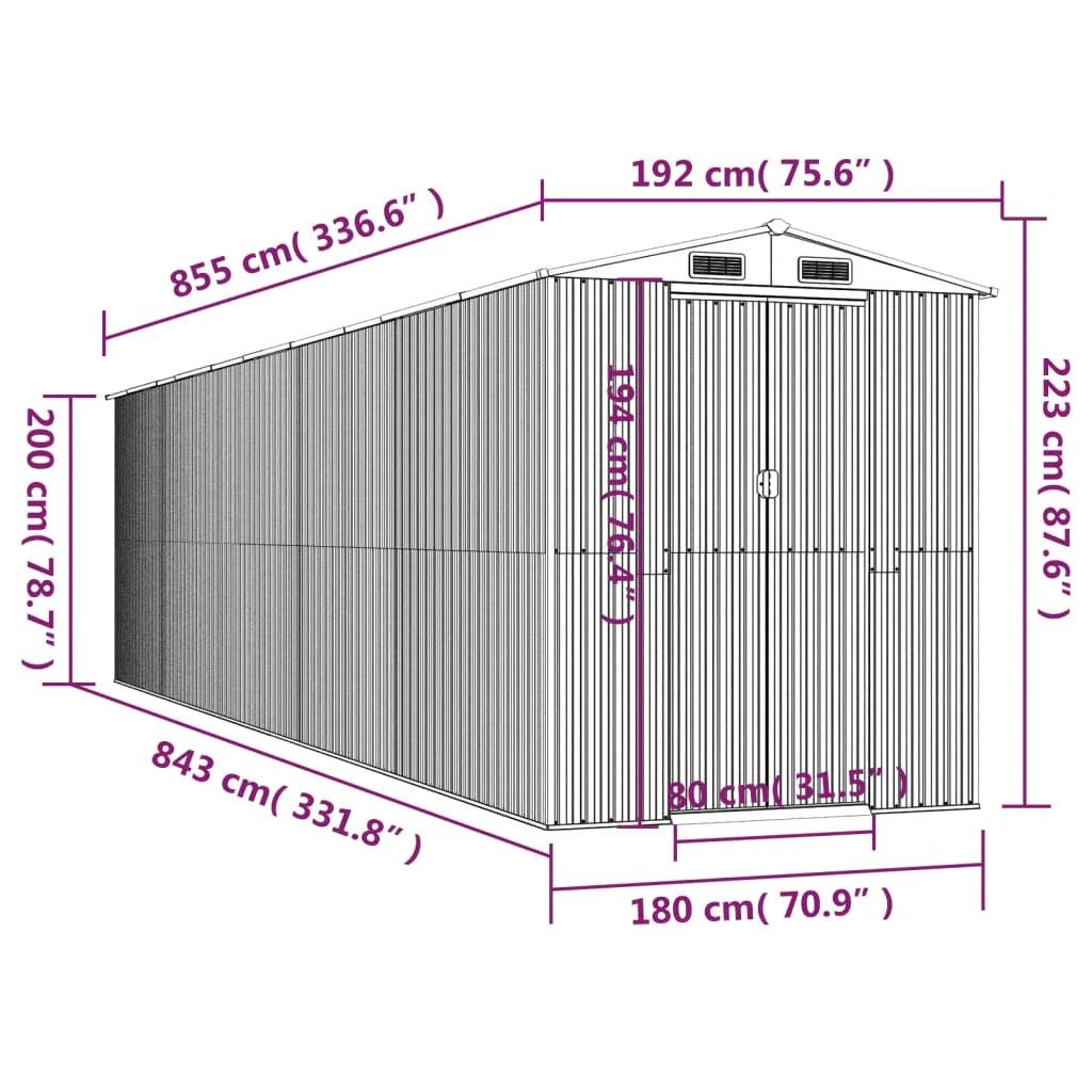 Casetta da giardino cabina ripostiglio casetta da esterno robusta casetta per attrezzi 192 x 855 x 223 cm acciaio zincato verde 02_0022369