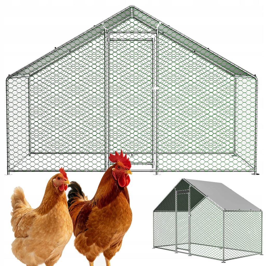 Recinto per Polli in Metallo 3×1;5×2 m con Tetto PE Impermeabile; Porta con Serratura e Area Esterna per Animali