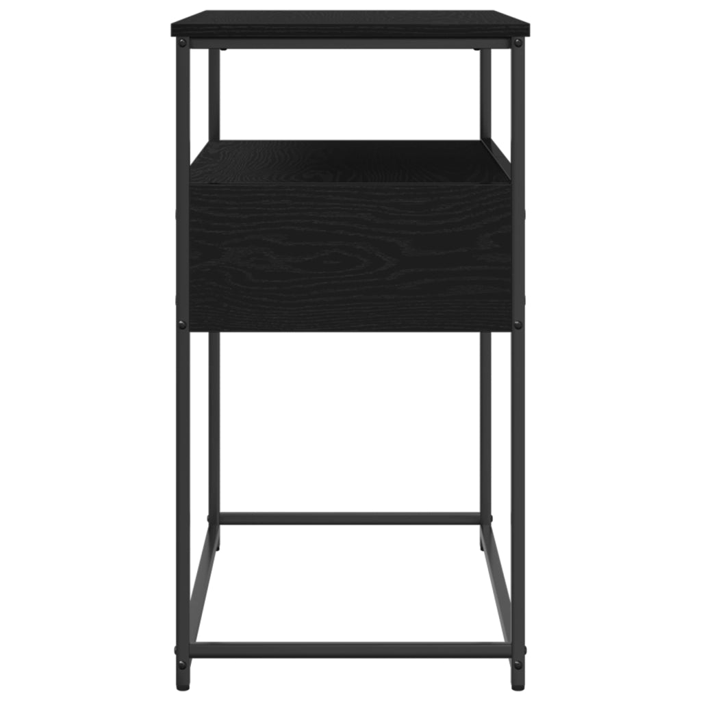 Tavolino  Nero Rovere 75x40x75 cm in Legno Ingegnerizzato e Acciaio
