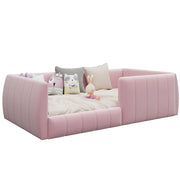 Letto singolo 90x200 imbottito rosa in velluto con sponde di sicurezza