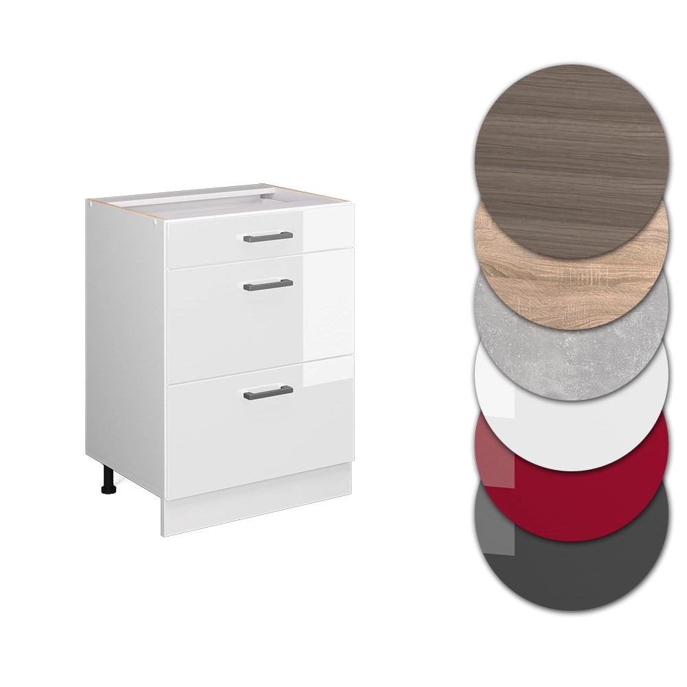 Vicco Mobiletto base per cucina Bianco lucido 60 cm con cassetti, senza piano di lavoro