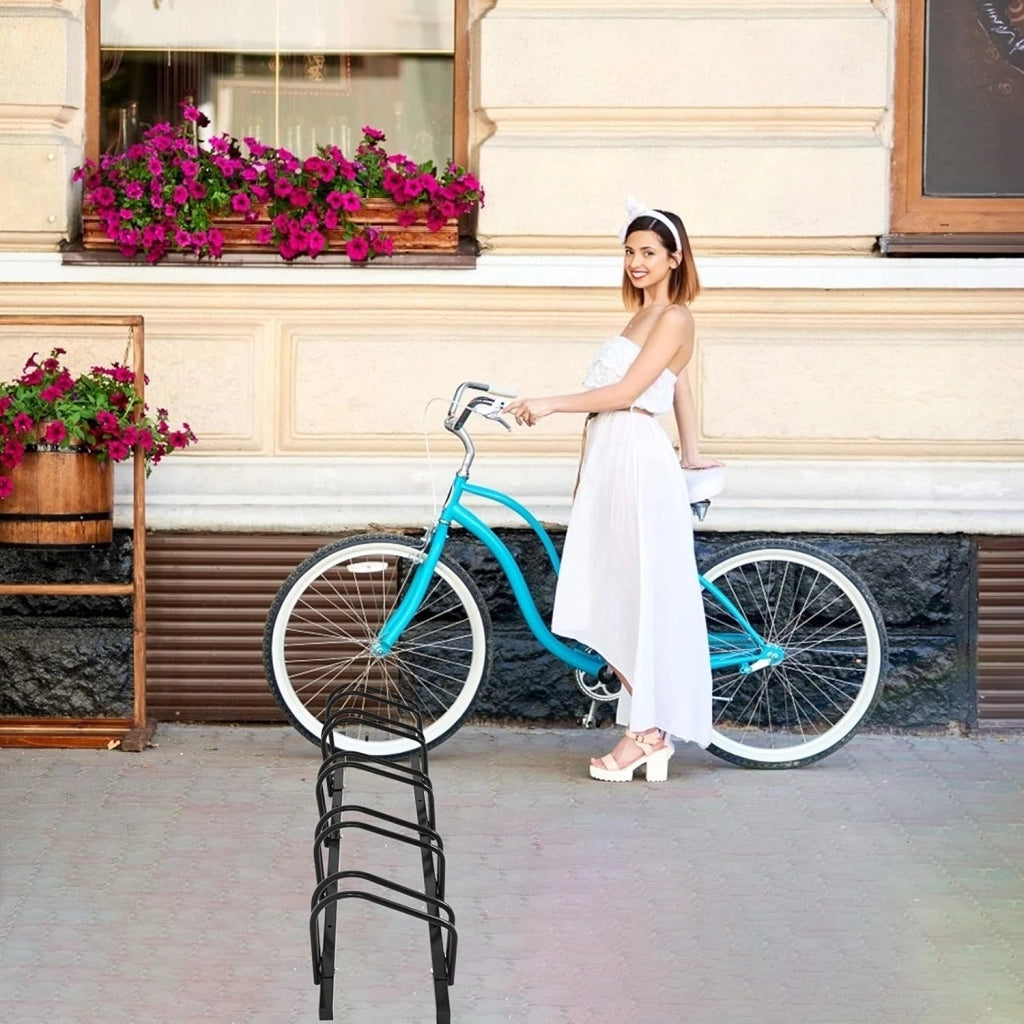 Rastrelliera per Biciclette, Portabiciclette Parcheggio Organizzatore per 4/5/6 Bici, Parcheggio per Biciclette, Telaio d'Acciaio (Nero, 5 Bici)
