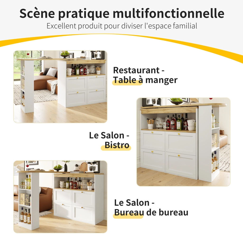 Mobile Contenitore con 4 Cassetti; Ripiani Aperti e Struttura Girevole a 360°; per Soggiorno e Studio; in MDF; Bianco
