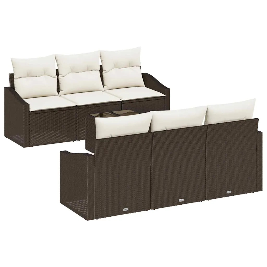 Set di divani con cuscino 7 pcs Marrone e Crema polyrattan 3346608