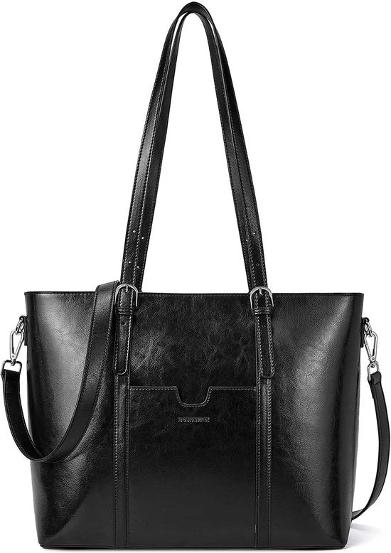 Borsa da spalla per laptop e borse da lavoro per donna, design da donna, 14-15,6 pollici, sacchetto a mano in pelle nera