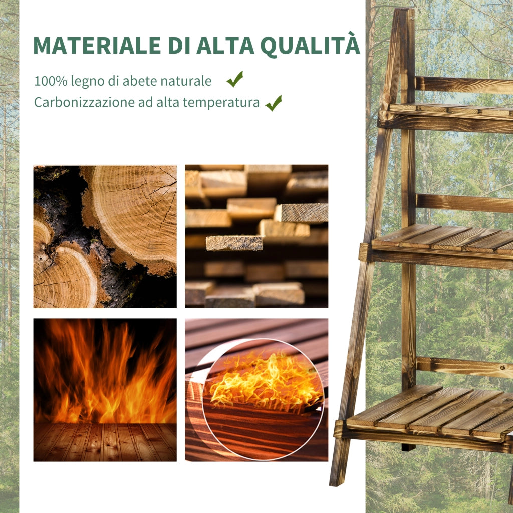 Portapiante Pieghevole Scaffale 3 Livelli in Legno ¨C Zephmum ¨C Abete 40x37x93cm