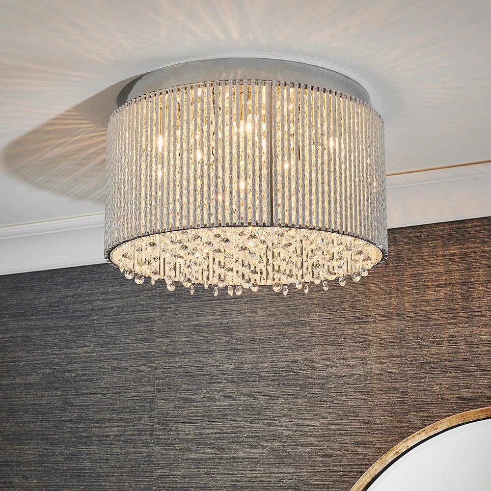 Plafoniera glamour cromo cristallo tonda 10xG9 Endon Galina
