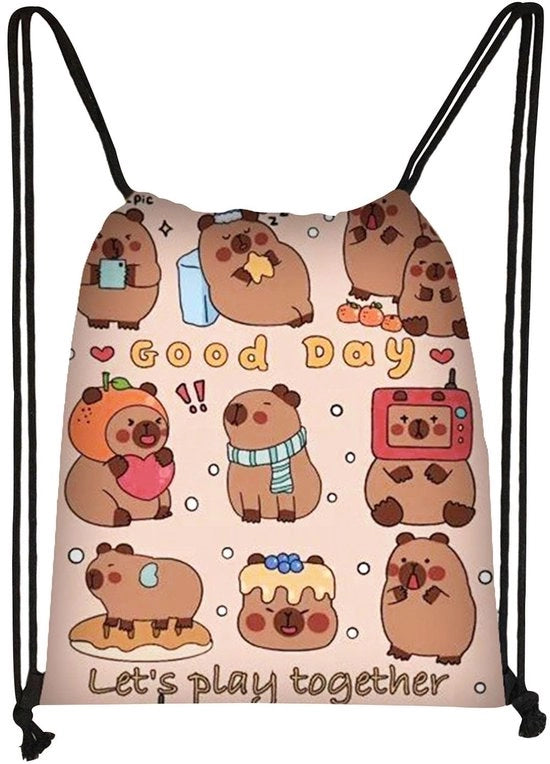Zak Sportiva con Disegno Carino - Materiale Polyester - Peso Leggero - Ripiegabile - Capiente - Cerniera con Corda - Borsa Sportiva