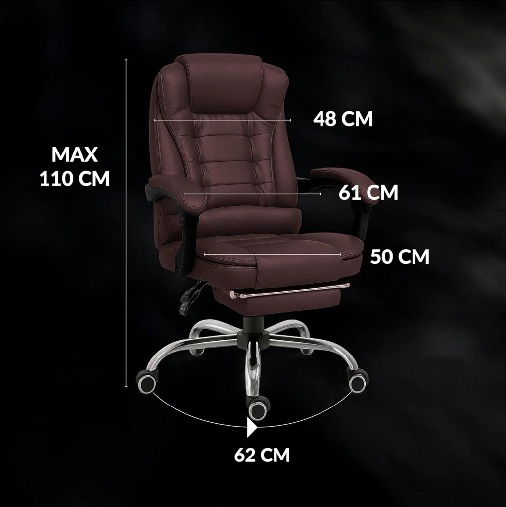 SEDIA DA UFFICIO ERGONOMICA RECLINABILE REGOLABILE IN ALTEZZA CON POGGIA PIEDI MARRONE